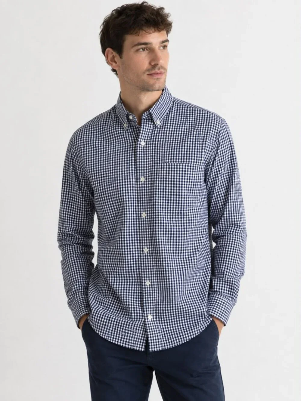 J.Crew Washed Shirting Gingham Shirt M Tailored Fit Blue White